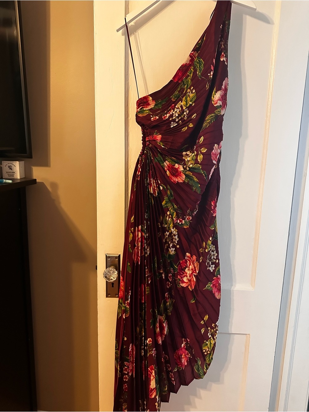 Petal & Pup One-Shoulder Burgundy Floral Gown